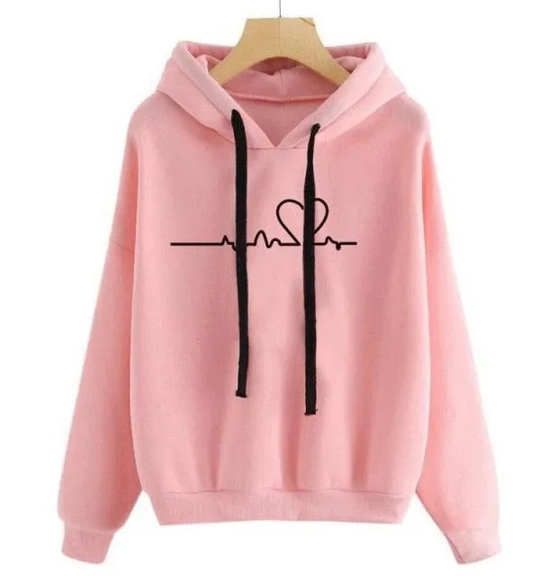 Heartbeat Print Hoodies For Women