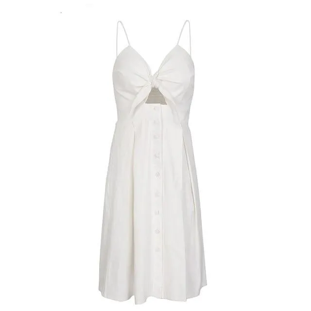 Hollow Out Bow Knot Backless Midi Dress