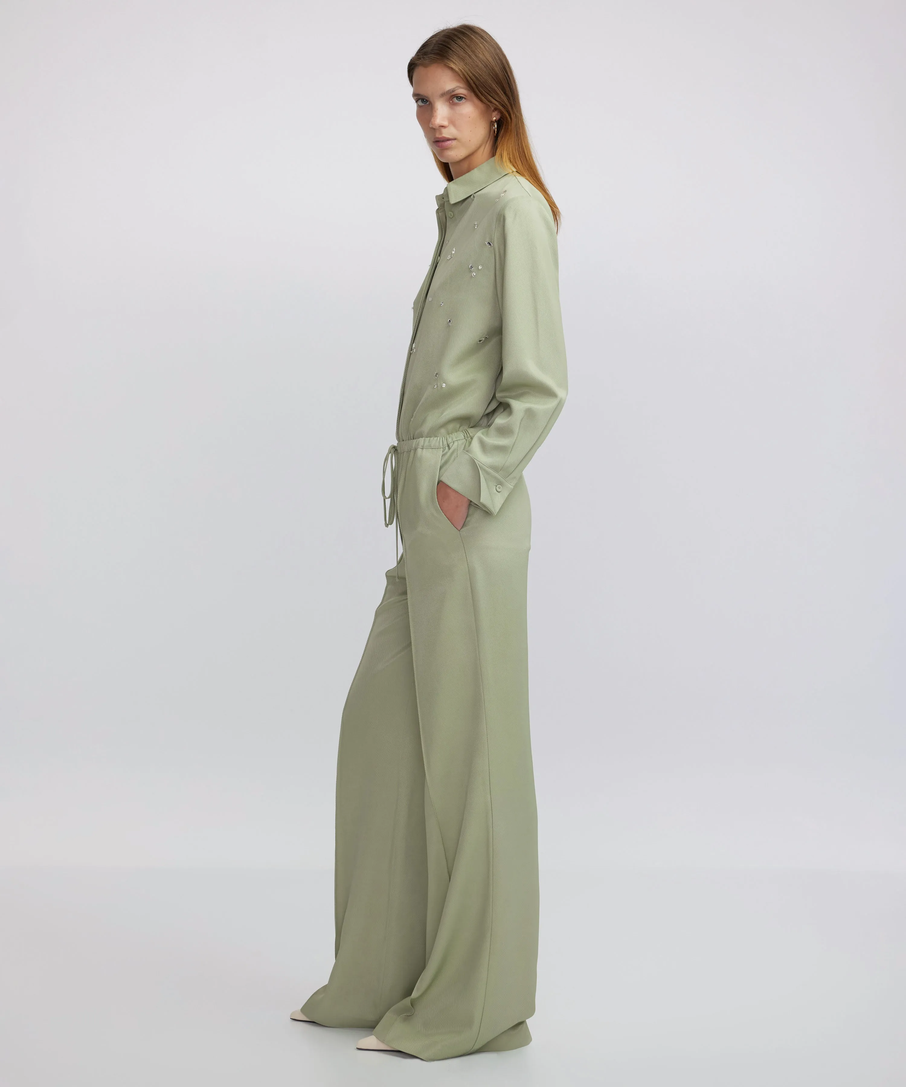 Ipekyol Wide Leg Fit Trousers With Ribbed Stitching Light Khaki