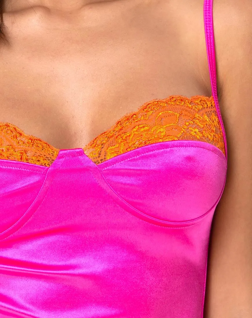 Letta Bodice in Pink with Orange Lace