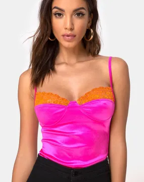 Letta Bodice in Pink with Orange Lace