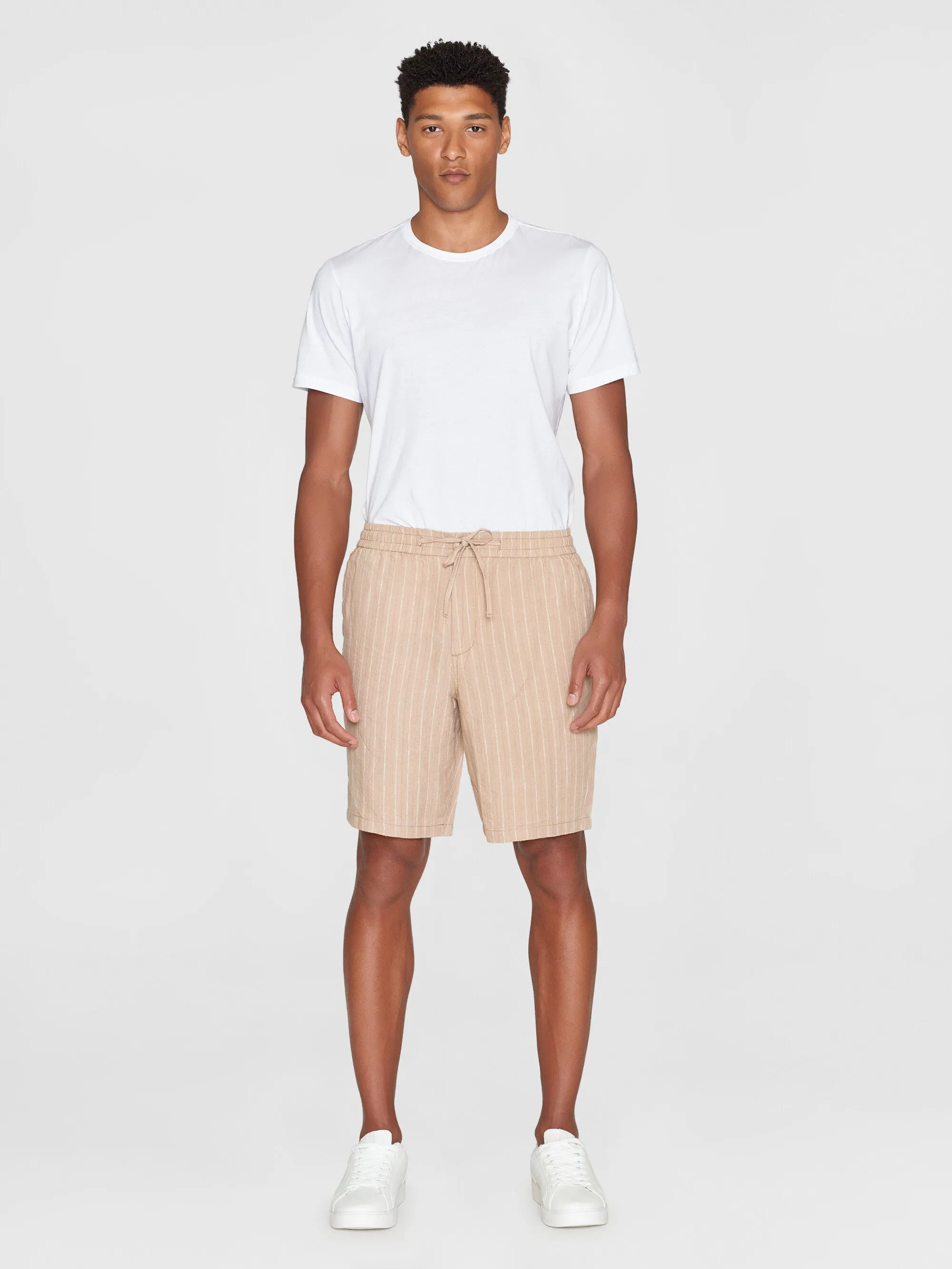 Loose striped shorts - Beige stripe