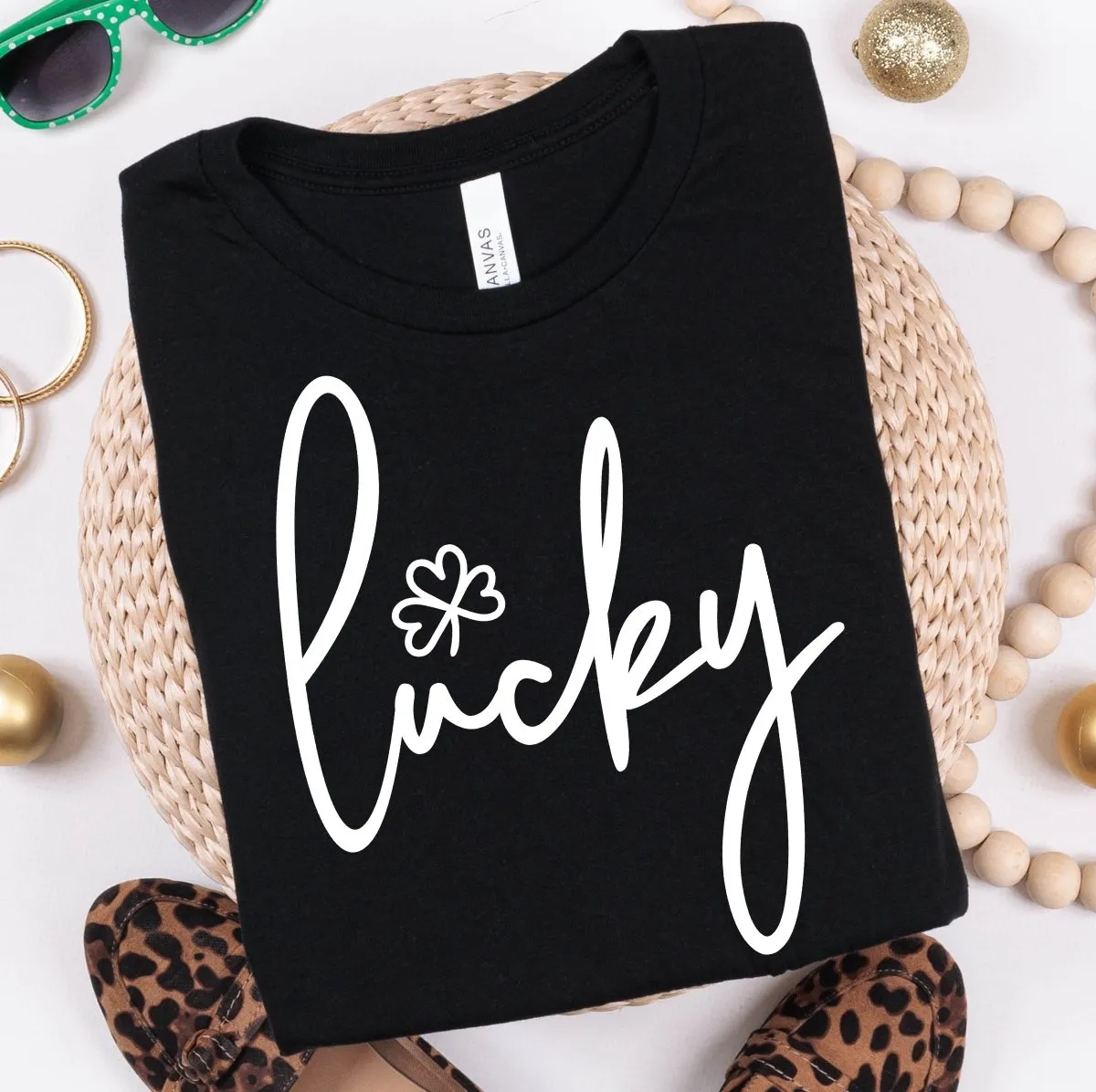 Lucky Script With Shamrock Tee