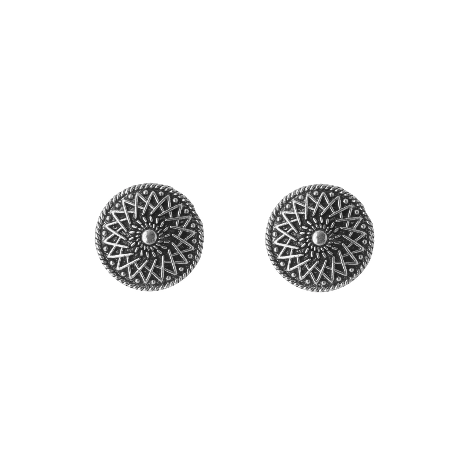 Mansa Circular Silver Oxidized Studs Earrings