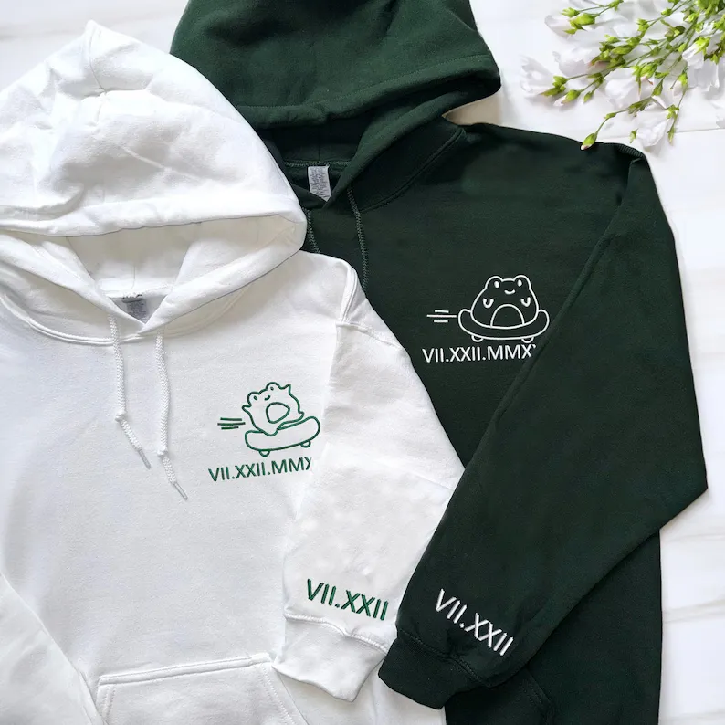 Matching Couple Hoodies - Custom Embroidered Hoodies Frog Skateboards Sweatshirts for Couples