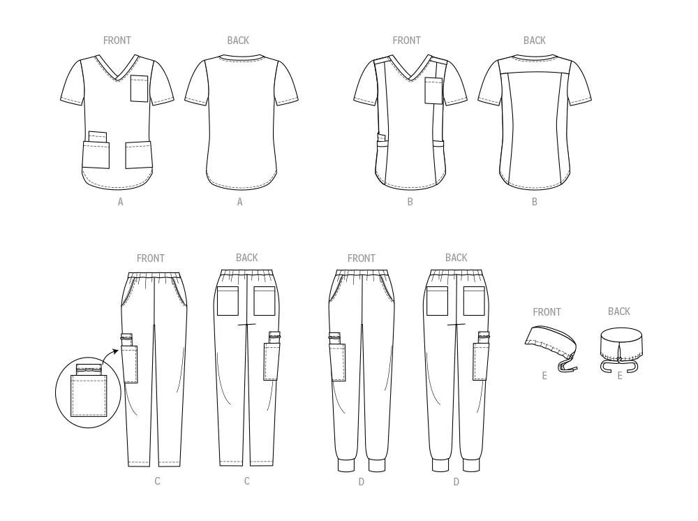 McCall's sewing pattern 8421 Knit Scrub Tops, Pants, Jogger and Cap