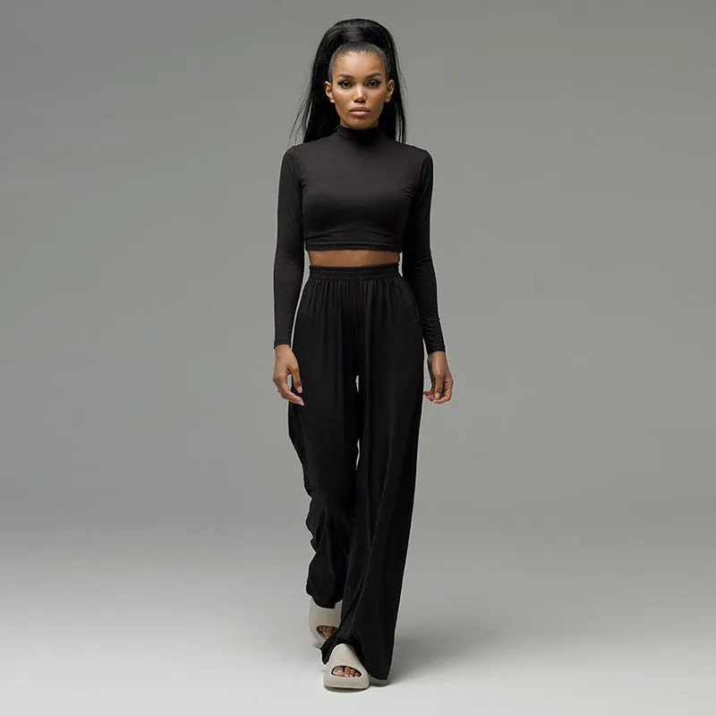 Midriff-baring Knitwear&Trousers 2Pcs