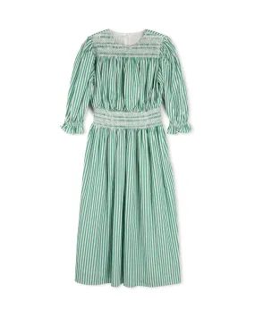 MINIMAL GREEN PINSTRIPED PEASANT SMOCKED DRESS [FINAL SALE]