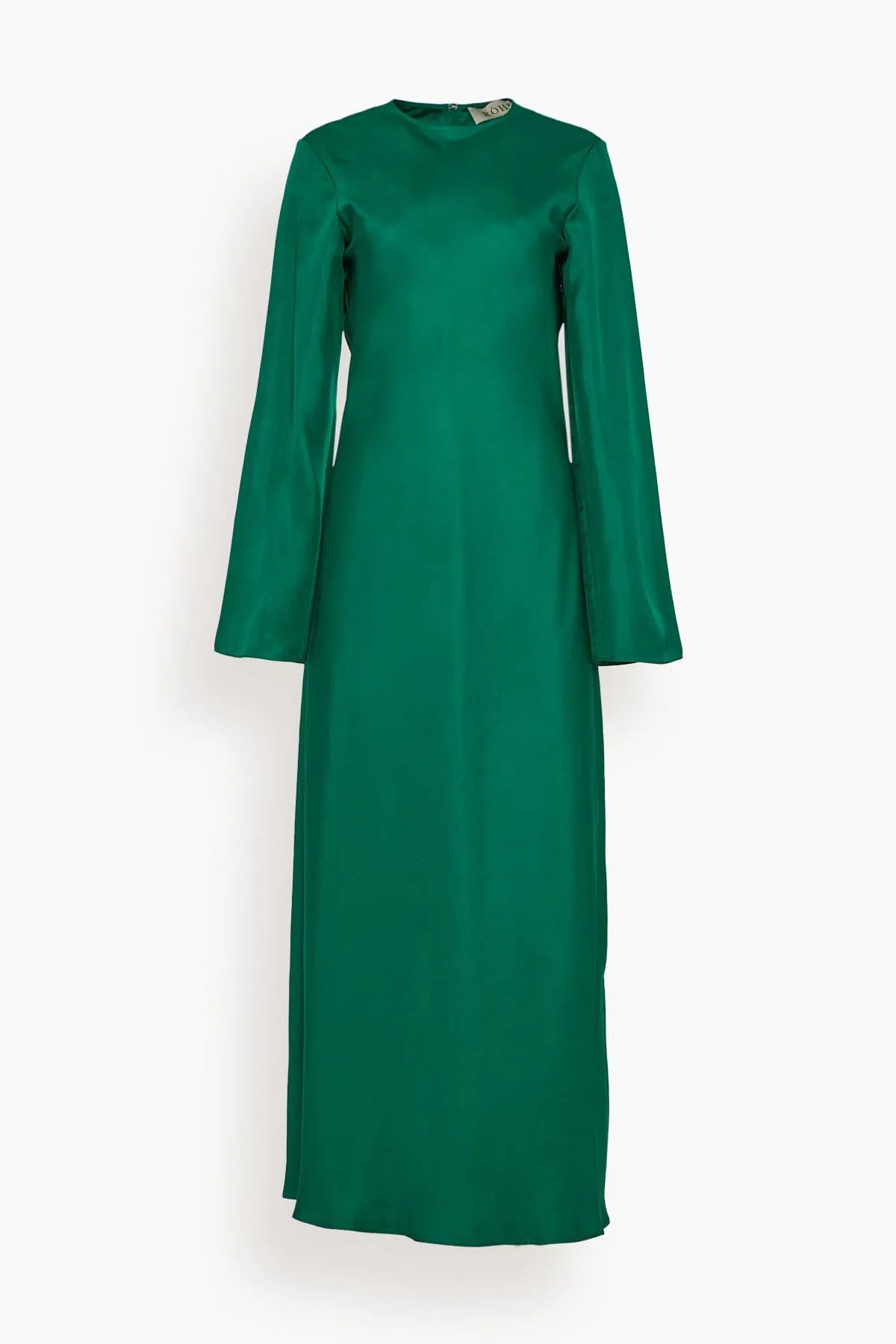 Minimal Wide Sleeved Silk Dress in Emerald