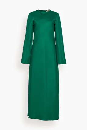 Minimal Wide Sleeved Silk Dress in Emerald