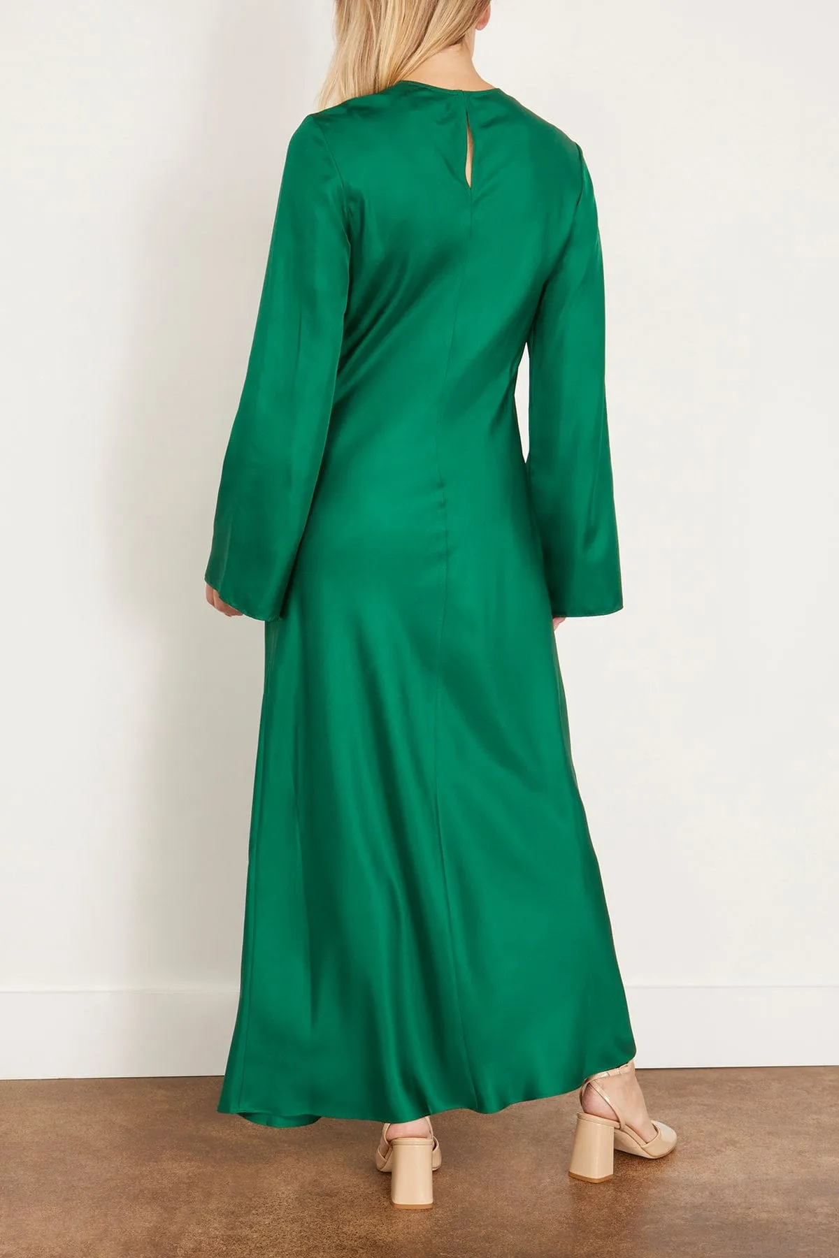 Minimal Wide Sleeved Silk Dress in Emerald