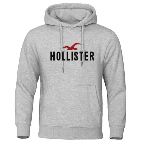 New trendy autumn and winter Hollister printed casual men's round neck hooded sweatshirt with pullover and hip-hop hoodie