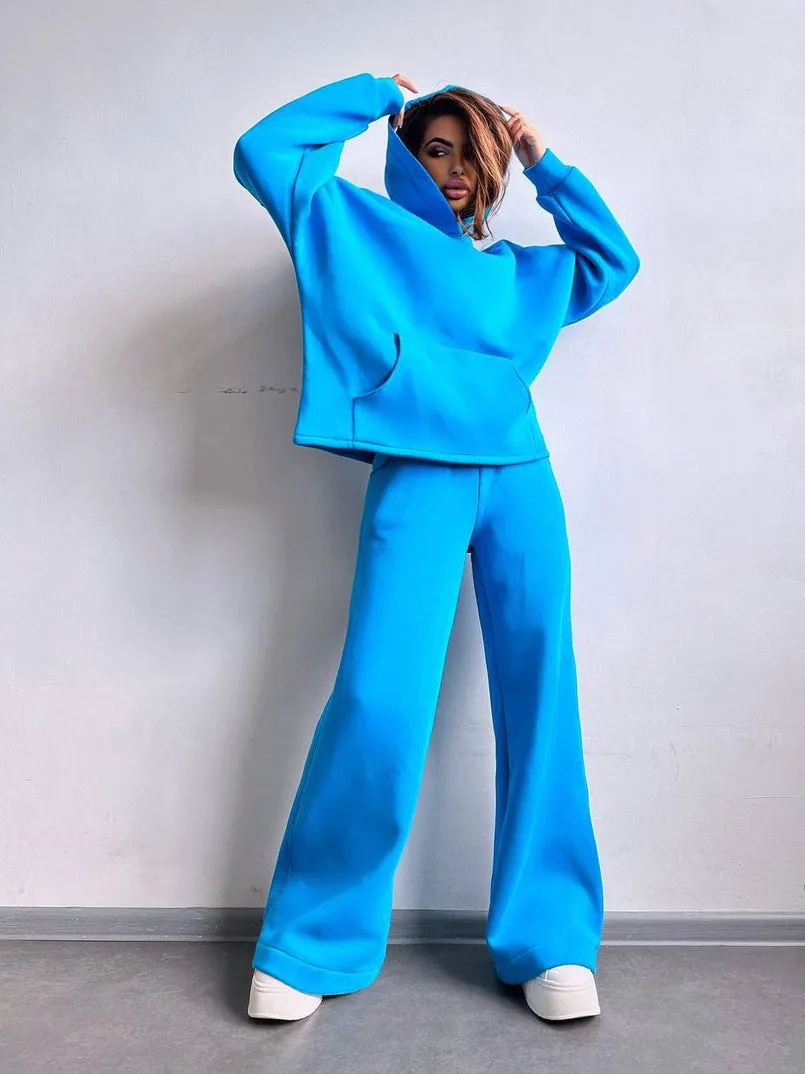 Oversized Hoodie&Trousers Solid Color 2Pcs