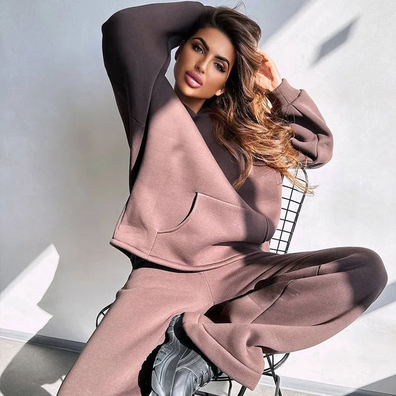 Oversized Hoodie&Trousers Solid Color 2Pcs