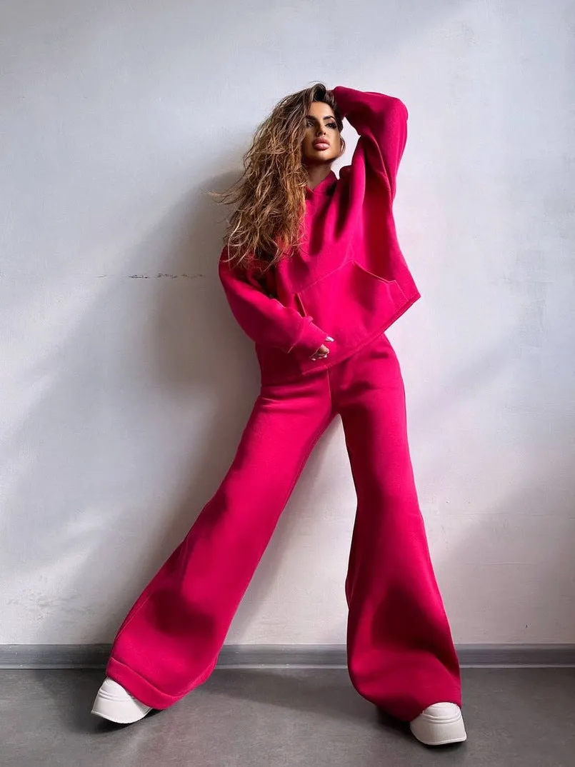 Oversized Hoodie&Trousers Solid Color 2Pcs