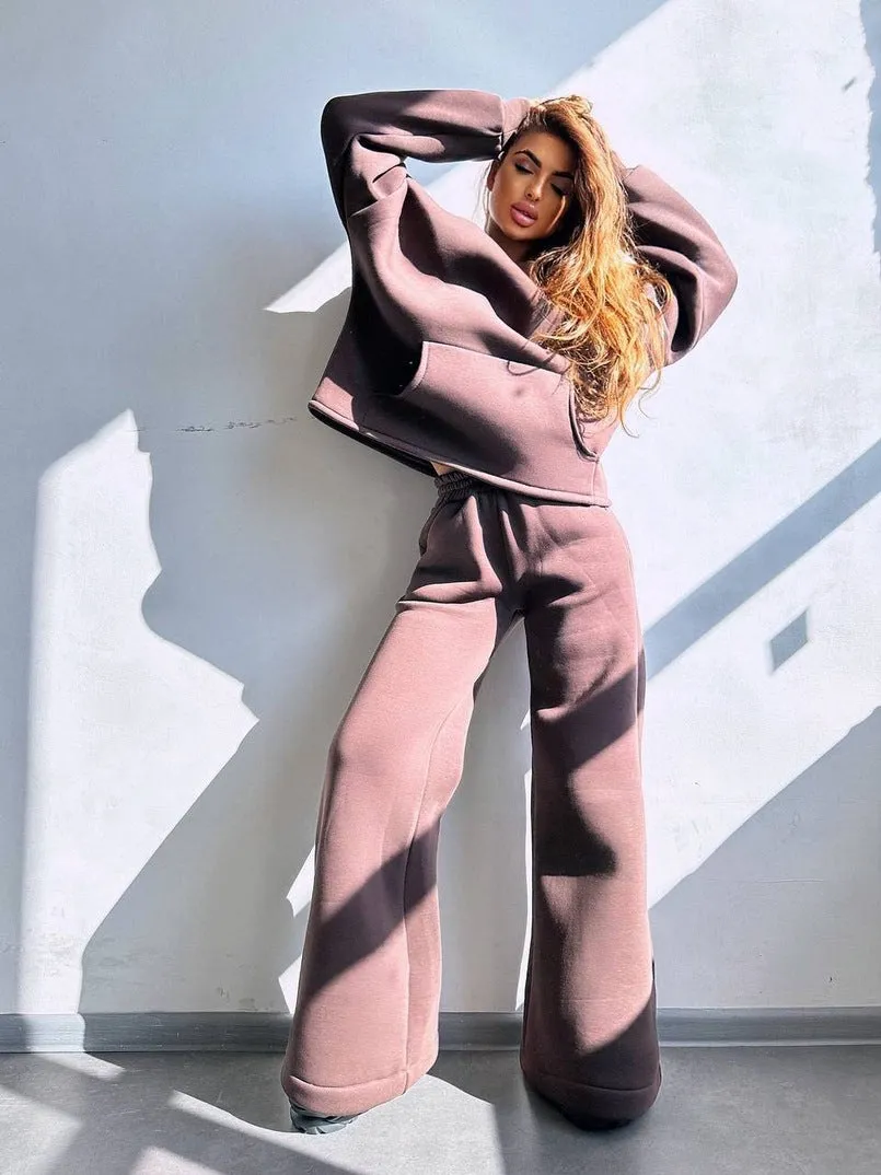 Oversized Hoodie&Trousers Solid Color 2Pcs