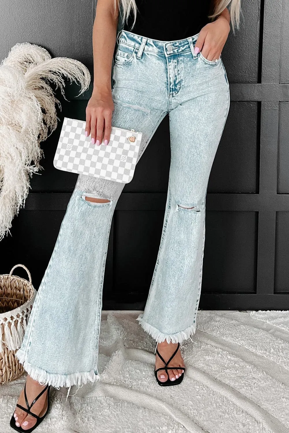 PC950 Distressed Acid Wash Flare Jeans