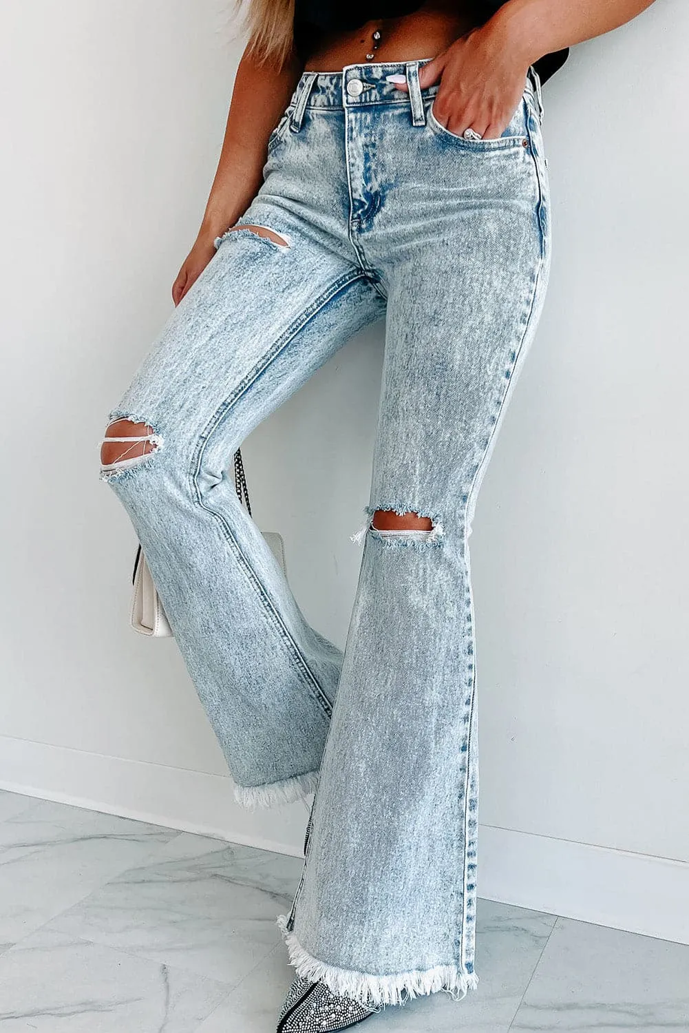 PC950 Distressed Acid Wash Flare Jeans