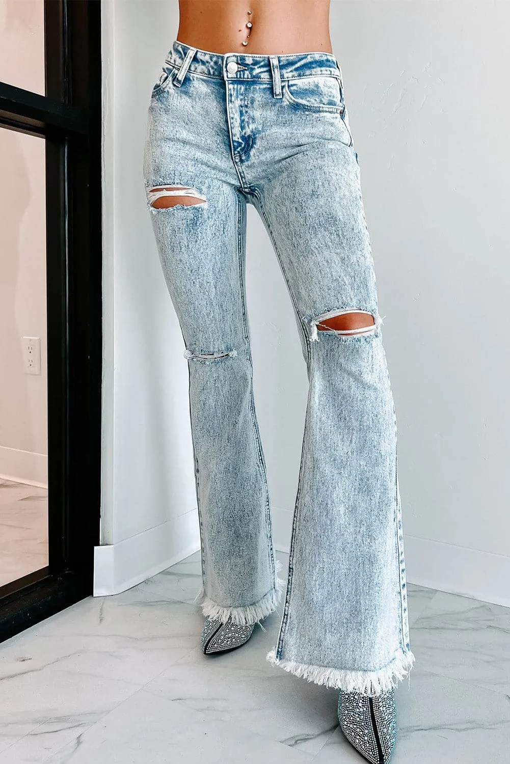 PC950 Distressed Acid Wash Flare Jeans