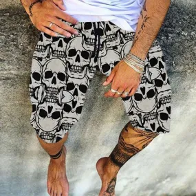 Printed Skull Loose Mid Waist  Shorts