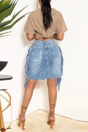 QB135 Distressed Denim Short Skirt