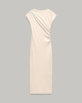 Round Neck Sleeveless Draped Midi Dress In Apricot