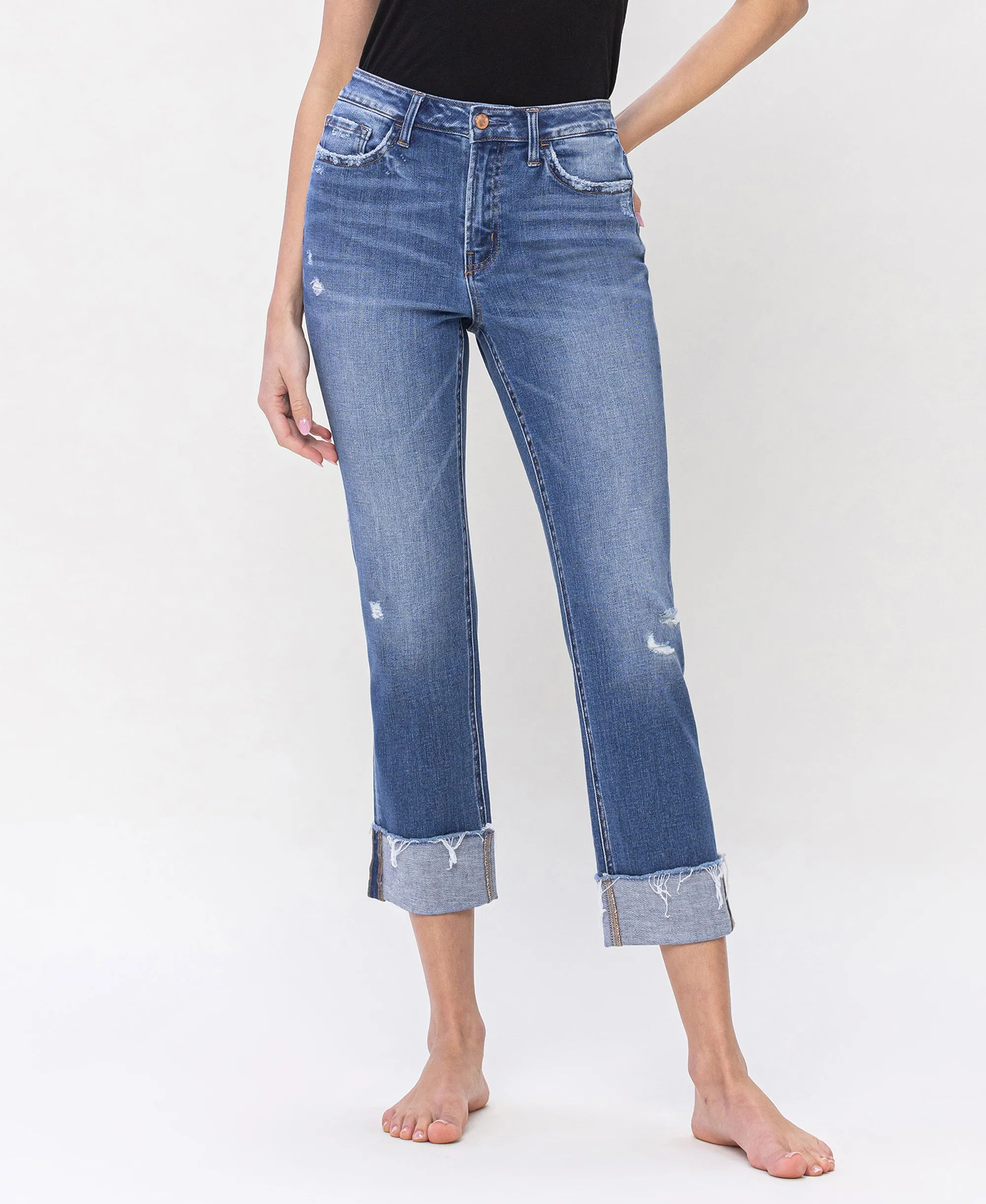 Sensible - High Rise Cuffed Straight Jeans