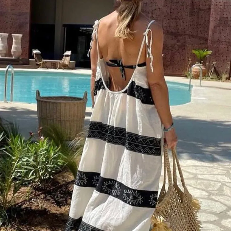 Sexy Sling Backless Striped Dress