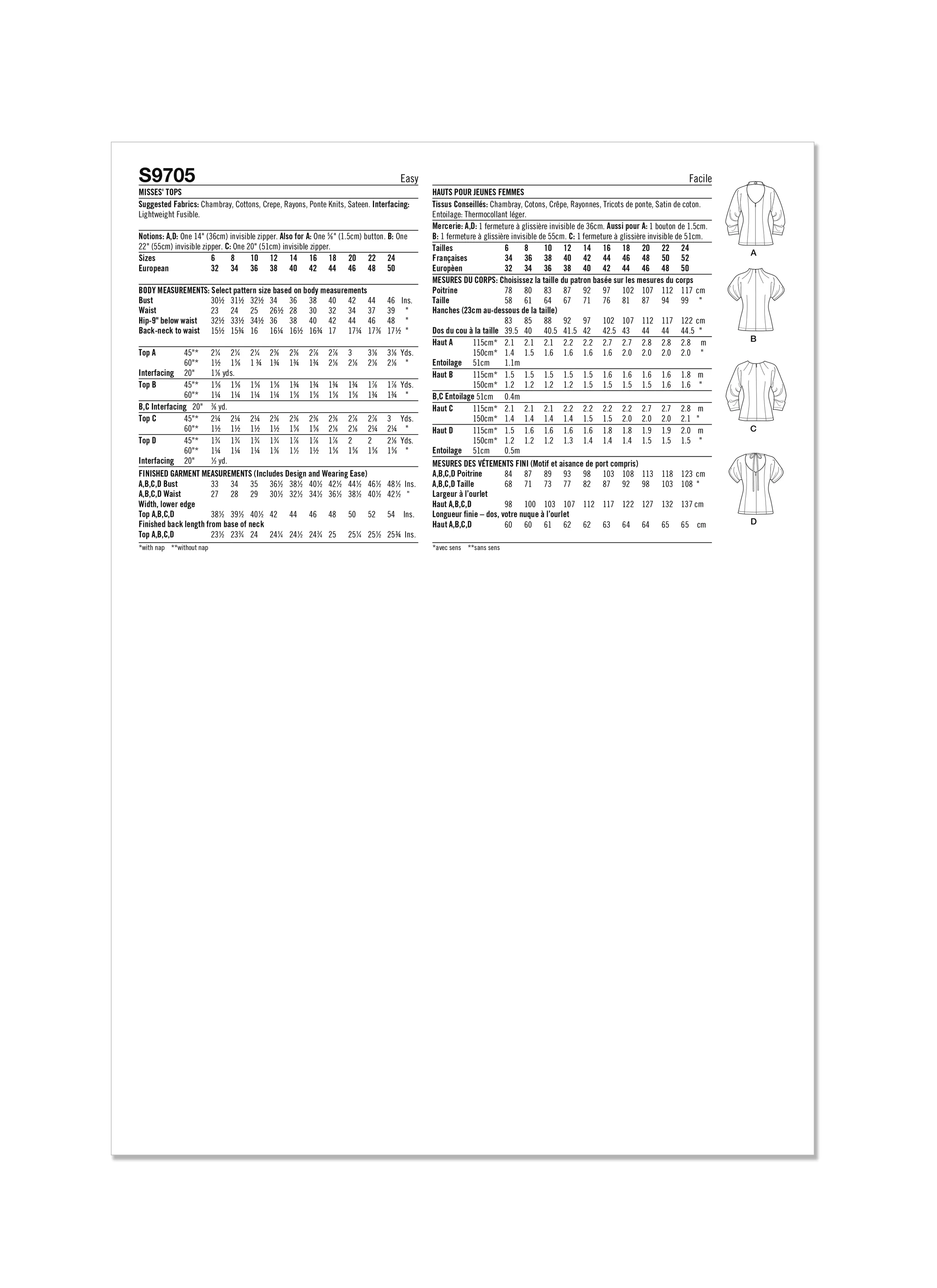 Simplicity 9705 Tops Sewing pattern