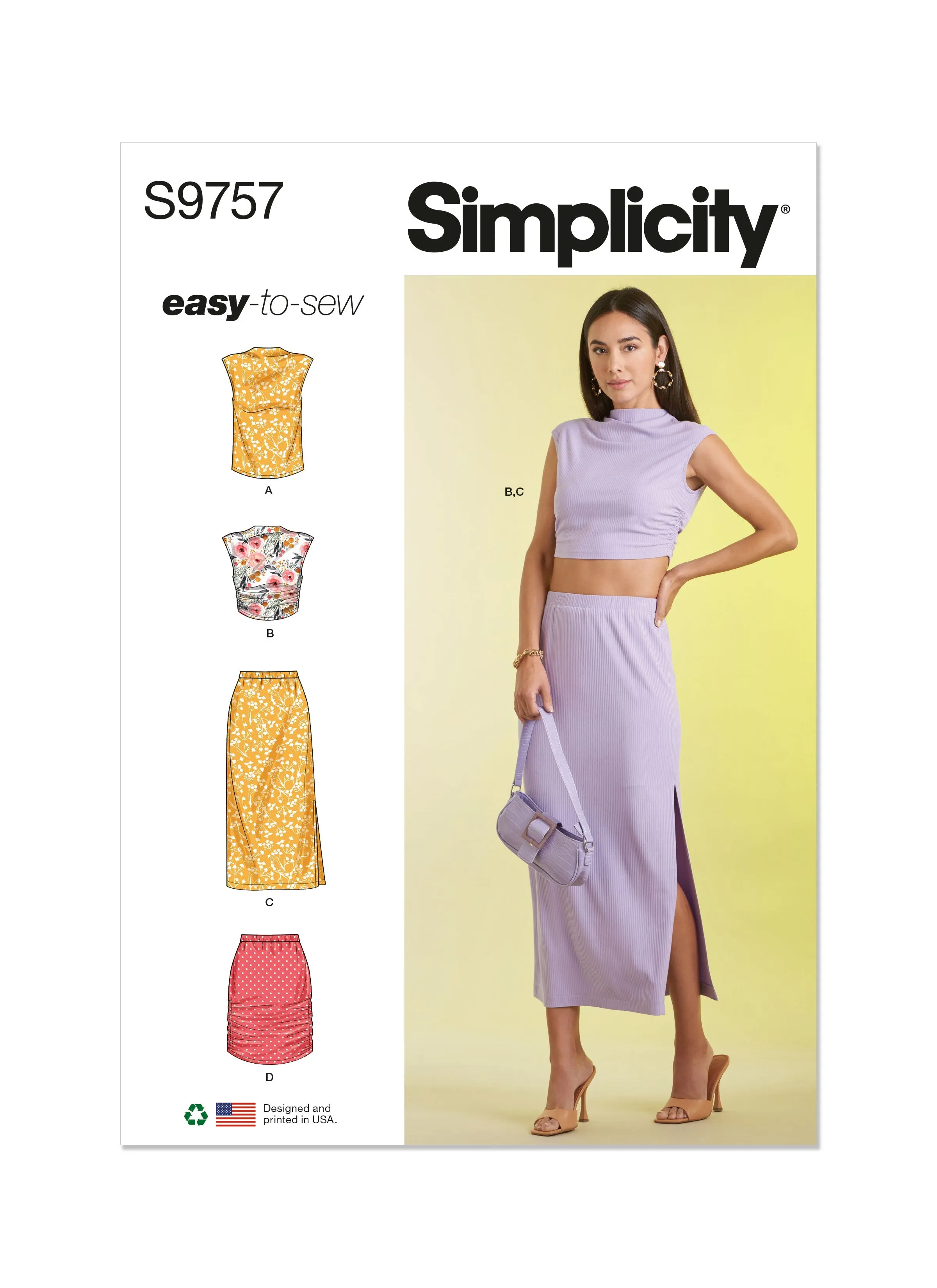 Simplicity 9757 sewing pattern Misses' Knit Top and Skirt in Two Lengths