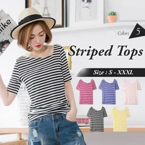 STRIPED ASYMMETRICAL NECK JERSEY FITTED TOPS