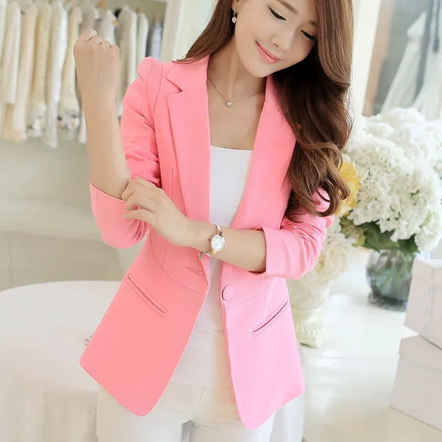 White/Black/Pink Women Blazers And Jackets Plus Size 2017 Spring Autumn Single Button Blaser Female Elegant Blazer Long Sleeve