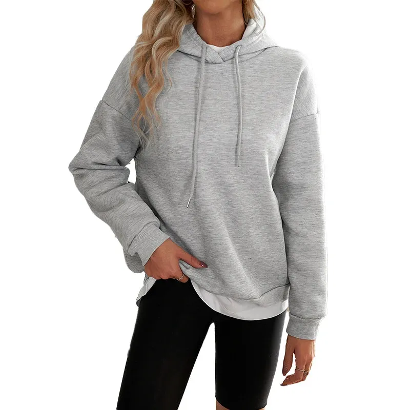 Women Casual Gray Loose Hoodies Autumn Winter Long Sleeve Hooded Sweatshirt Thick Simple Tops Lazy Style Pullover 2024 New Tops