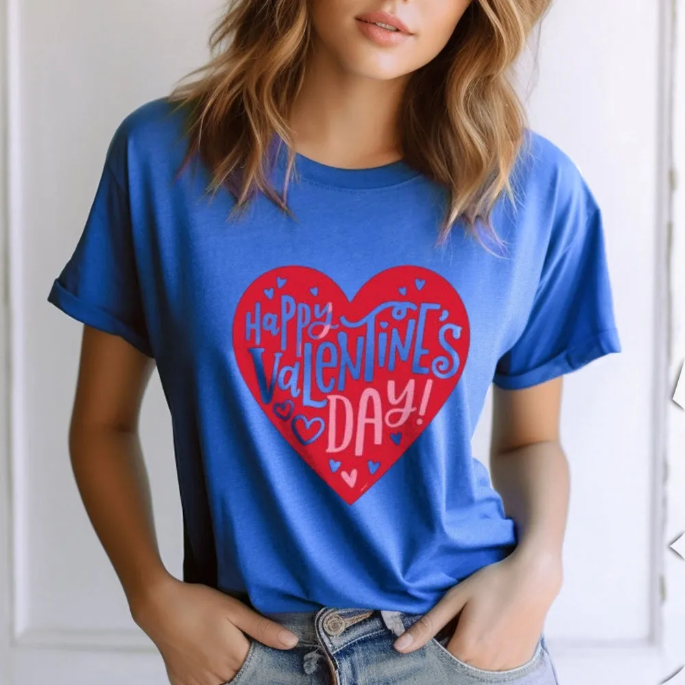 Women Happy Valentine's Day Heart Shape Print Graphic T-shirt