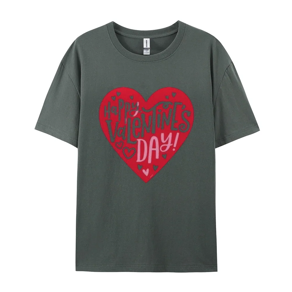 Women Happy Valentine's Day Heart Shape Print Graphic T-shirt