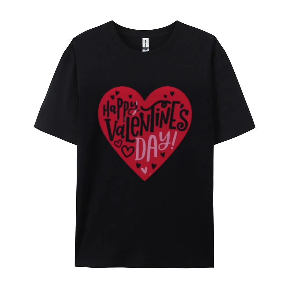 Women Happy Valentine's Day Heart Shape Print Graphic T-shirt