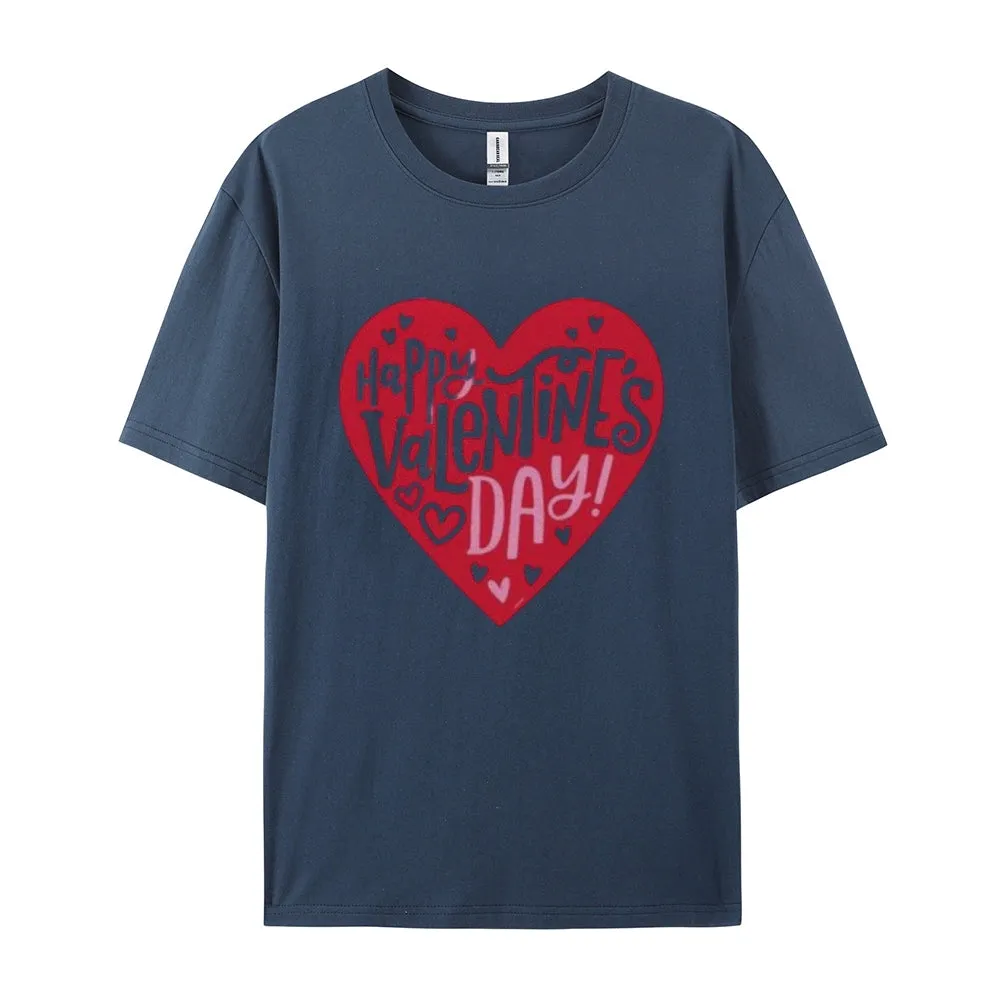 Women Happy Valentine's Day Heart Shape Print Graphic T-shirt