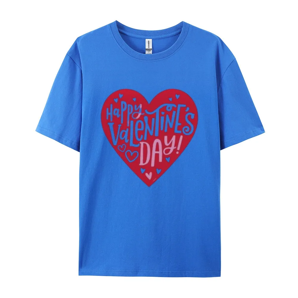 Women Happy Valentine's Day Heart Shape Print Graphic T-shirt