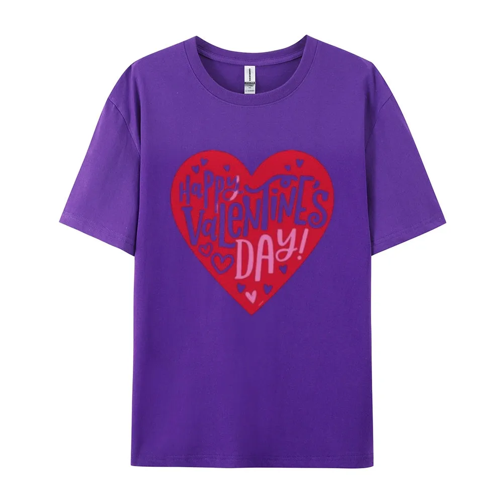 Women Happy Valentine's Day Heart Shape Print Graphic T-shirt