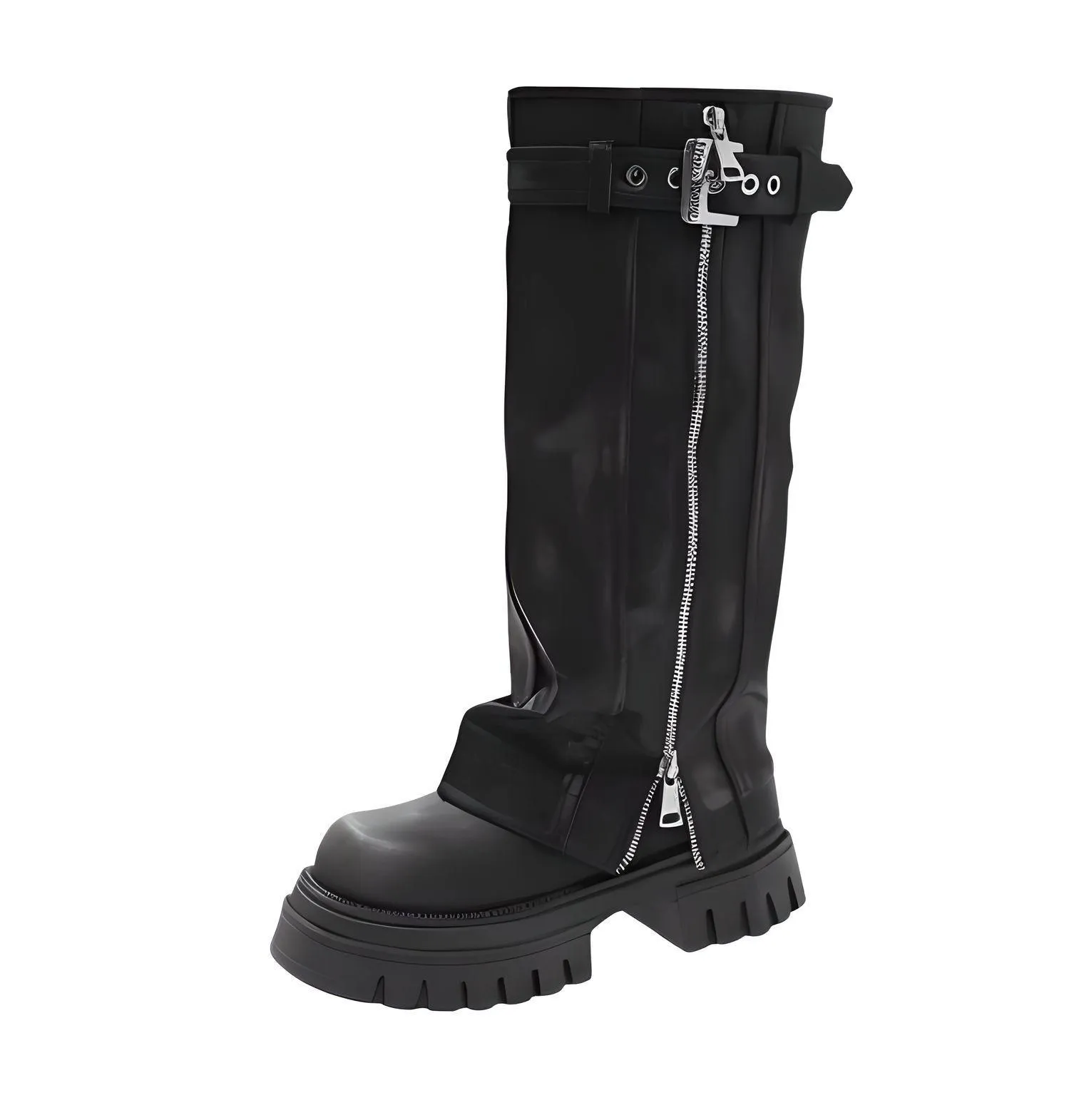 Women's Fashion Belt Buckle Knee High Boots Ladies Elegant Platform Long Pipe Booties Casual Women's Knee High Booties