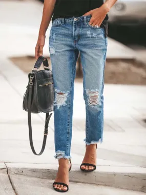 Women's Vintage Ripped Straight Jeans