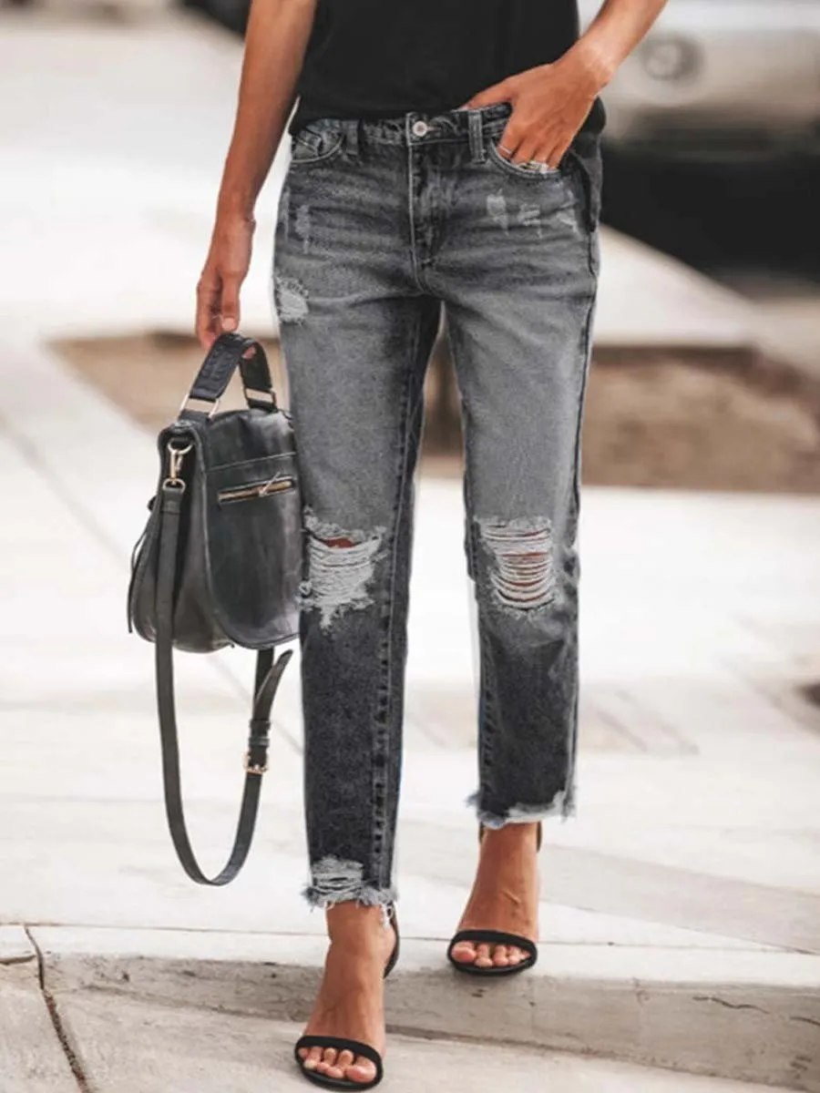 Women's Vintage Ripped Straight Jeans