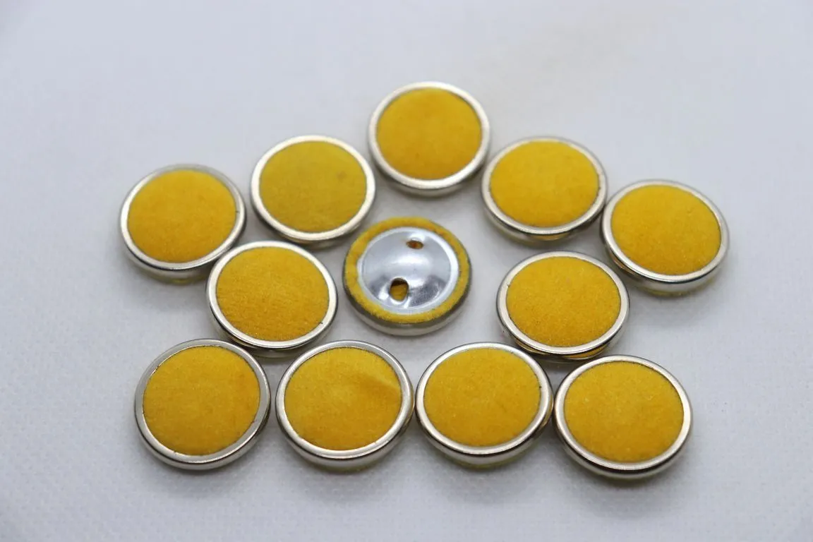 Yellow Metal Ring Velvet Coat Button