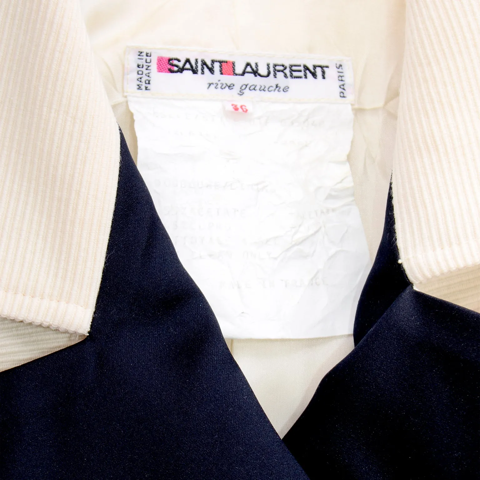 Yves Saint Laurent Vintage Double Breasted Wool Blazer Jacket Cream & Black